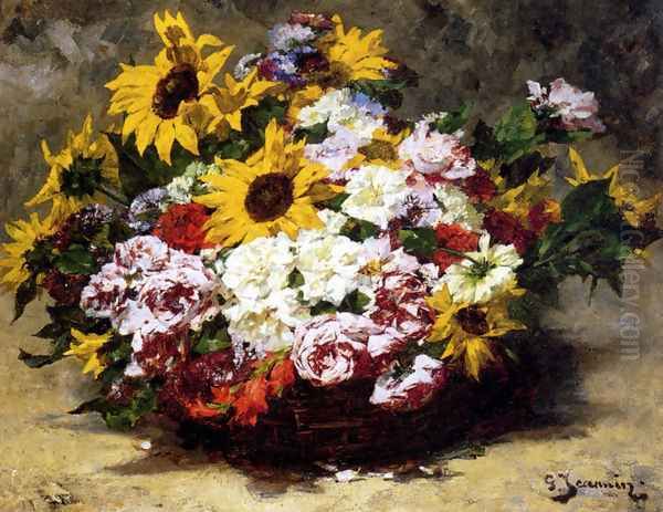 A Floral Bouquet Oil Painting by Georges Jeannin