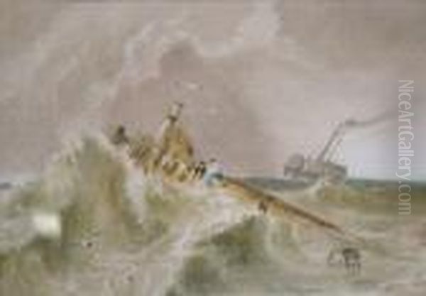 Shipwreck With Paddle Steamer And Figures Oil Painting by Henry Barlow Carter