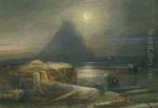 St Michaels Mount By Moonlight Oil Painting by Henry Barlow Carter