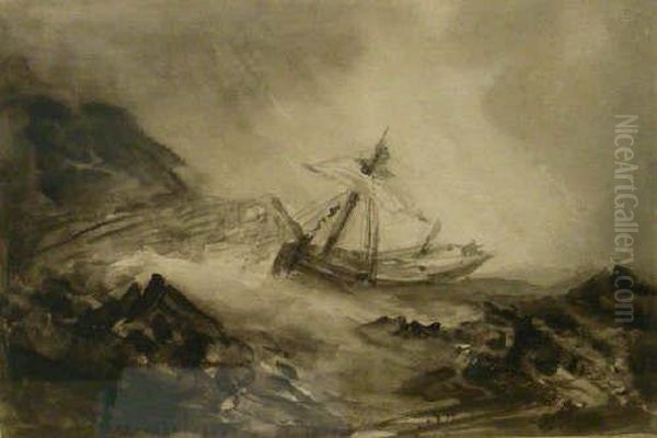 Wreck Near The Caves Filey Oil Painting by Henry Barlow Carter