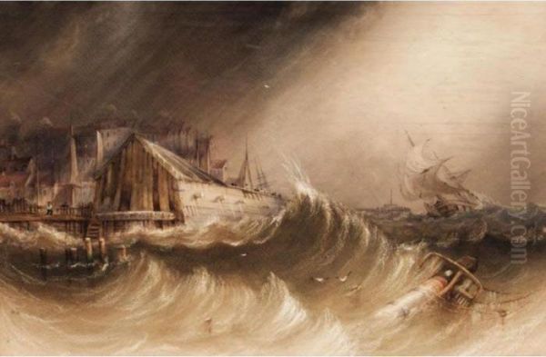 Stormy Coastal Scene Oil Painting by Henry Barlow Carter