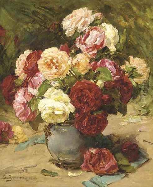 Summer roses in a vase Oil Painting by Georges Jeannin