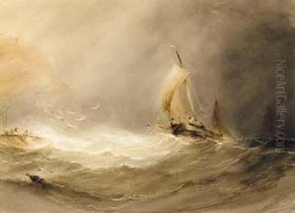 Shipping In Stormy Seas Oil Painting by Henry Barlow Carter