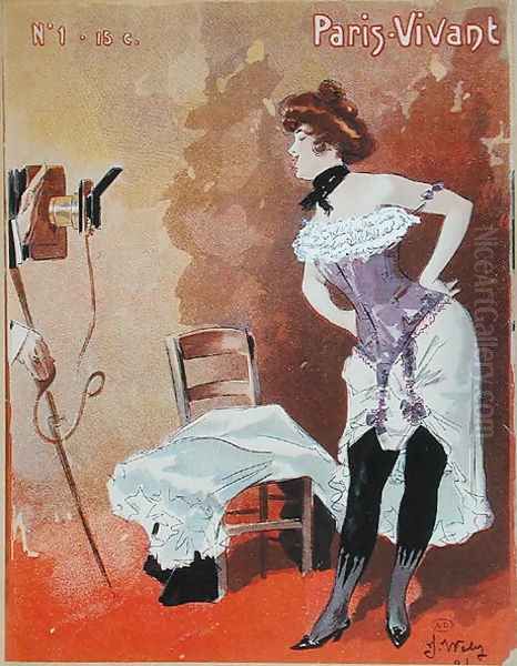 Woman being photographed in a corset, caricature for Paris Vivant, 1901 Oil Painting by Wely Jacques