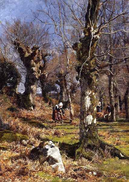 Gathering Leaves Oil Painting by Hugh Bolton Jones