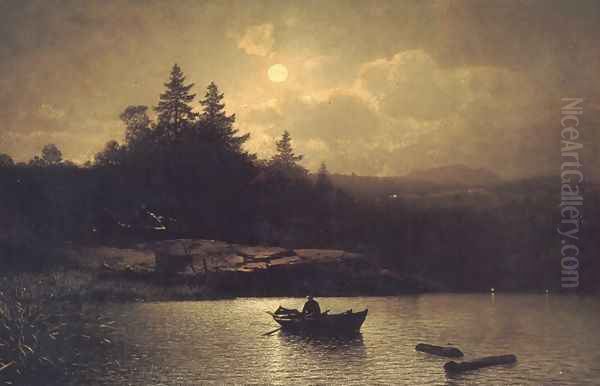 Fishing by Moonlight Oil Painting by Sophus Jacobsen