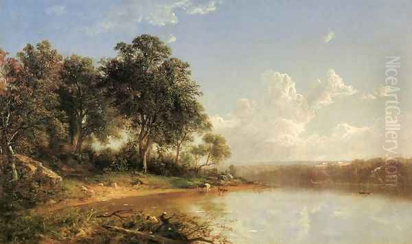 Afternoon along the Banks of a River Oil Painting by David Johnson