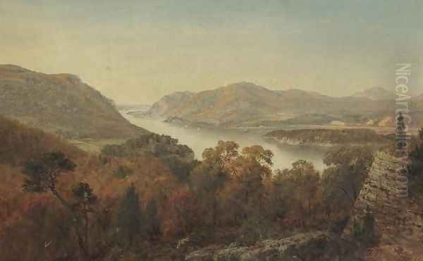 View of Hudson River from Ruins at Fort Putnam Oil Painting by David Johnson