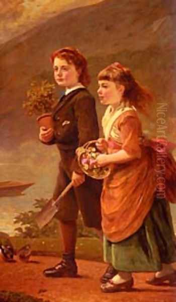 The Children Of Major H Barrett Of Moredon Taunton Oil Painting by Sant James