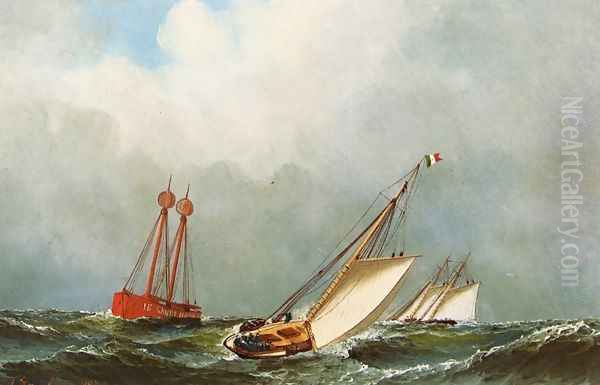 Vision and Dauntless off Sandy Hook Lightship Oil Painting by Antonio Nicolo Gasparo Jacobsen