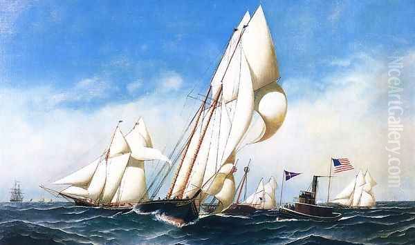 Rounding the Mark, NYCC Regatta 1886 Oil Painting by Antonio Nicolo Gasparo Jacobsen