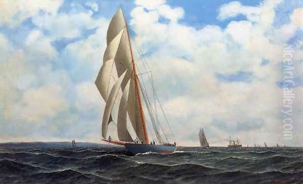 The Yacht Defender, on a Leeward Reach by Sandy Hook Oil Painting by Antonio Nicolo Gasparo Jacobsen