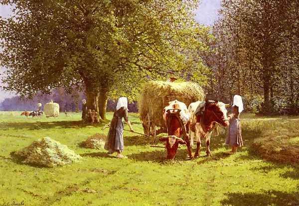 Les Fenaisons (Haymaking) Oil Painting by Adolphe Jacobs