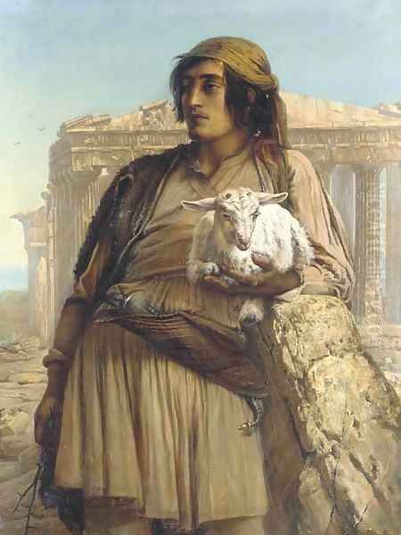 A Shepherd Boy standing before the Parthenon Oil Painting by Anna Maria Elisabeth Jerichau-Baumann