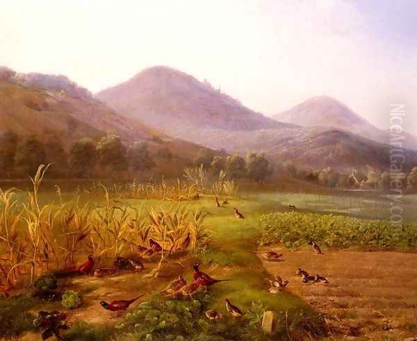 An Extensive Field With Game Birds And Rabbits Oil Painting by Carl Jutz