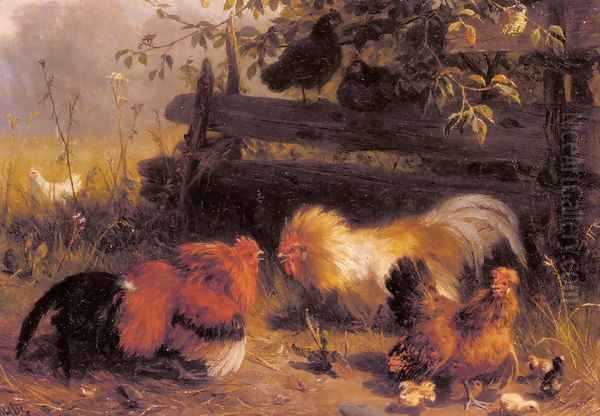 Chickens Oil Painting by Carl Jutz