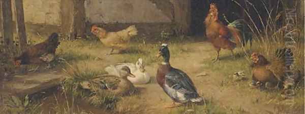 Poultry in the farmyard Oil Painting by Carl Jutz