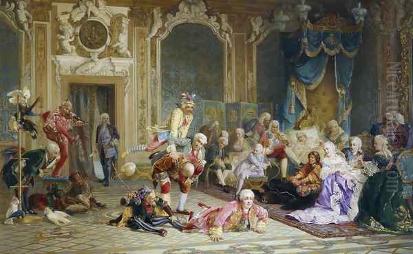 Jesters at the Court of Empress Anna, 1872 Oil Painting by Valery Ivanovich Jacobi