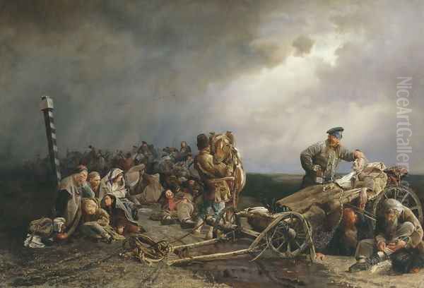 Prisoners Stopping Place, 1861 Oil Painting by Valery Ivanovich Jacobi