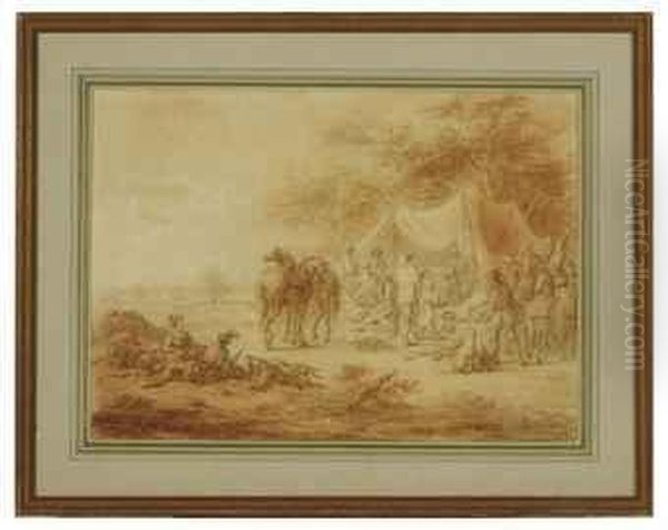 Soldiers Resting By An Encampment Oil Painting by Francesco Giuseppe Casanova