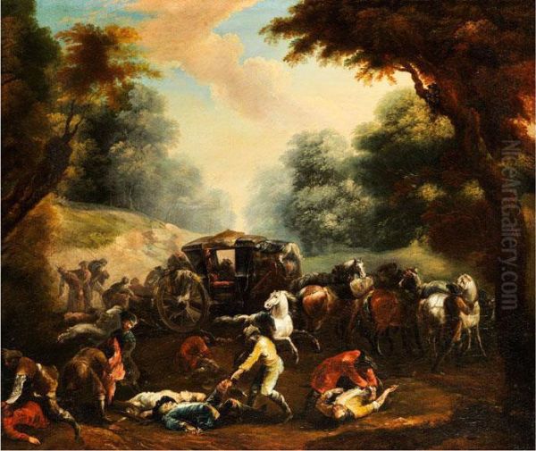 Rauberuberfall Auf Eine Reisekutsche Imwald Oil Painting by Francesco Giuseppe Casanova