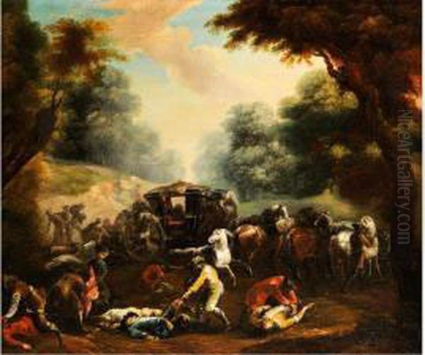 Rauberuberfall Auf Eine Reisekutsche Im Wald Oil Painting by Francesco Giuseppe Casanova