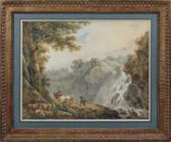 Berger Et Bergere Dans Un Paysage De Montagne Oil Painting by Francesco Giuseppe Casanova