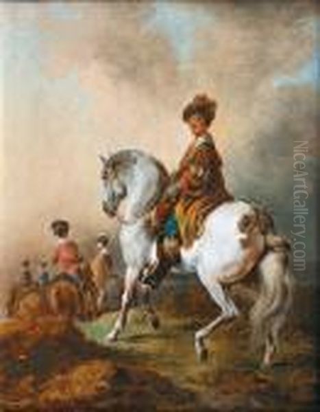 Cavalier Sur Un Cheval Blanc Oil Painting by Francesco Giuseppe Casanova