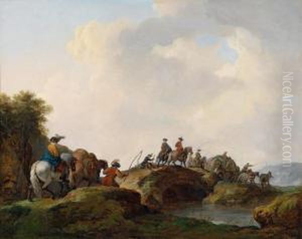 Viaggiatori In Paesaggio Serale Oil Painting by Francesco Giuseppe Casanova