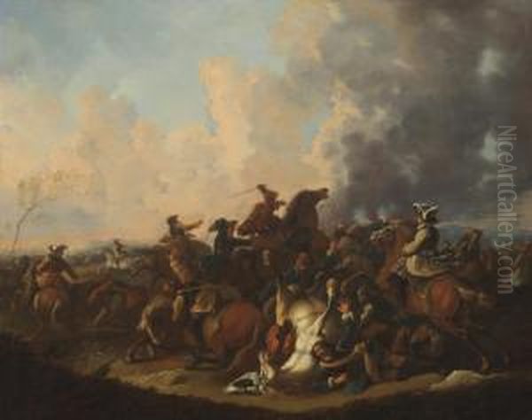 A Battle Skirmish Oil Painting by Francesco Giuseppe Casanova