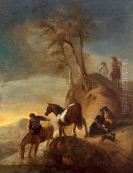 Cavalieri In Sosta A Un Abbeveratoio Oil Painting by Francesco Giuseppe Casanova