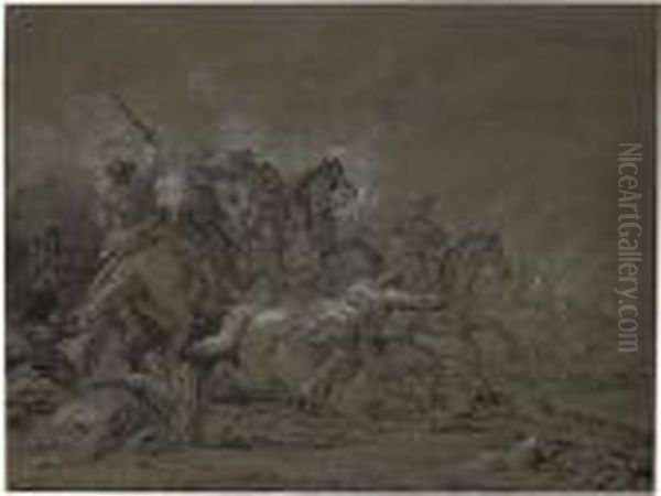 A Cavalry Skirmish Oil Painting by Francesco Giuseppe Casanova