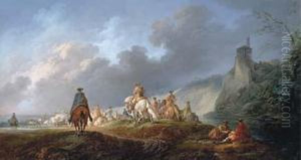 An Extensive Landscape With Cavalry On The Move Oil Painting by Francesco Giuseppe Casanova