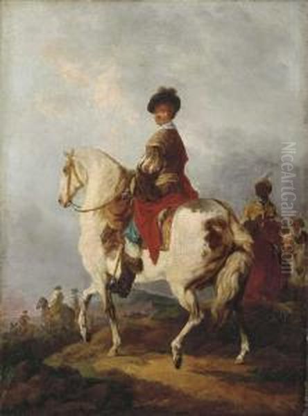 Cavalrymen On A Bluff Oil Painting by Francesco Giuseppe Casanova