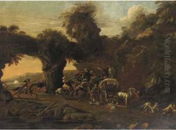 Travellers Ambushed By Brigands On A Mountainous Pass Oil Painting by Francesco Giuseppe Casanova