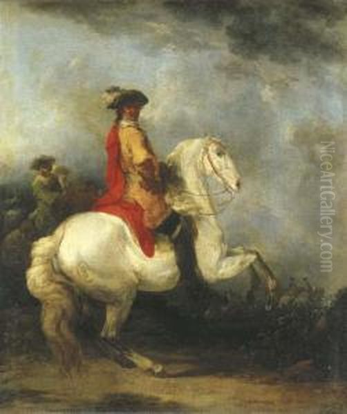 A Cavalier In A Yellow Coat With A Red Cloak Oil Painting by Francesco Giuseppe Casanova