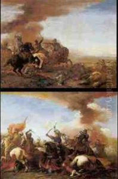 Battle Scenes: A Pair Of Paintings Oil Painting by Francesco Giuseppe Casanova