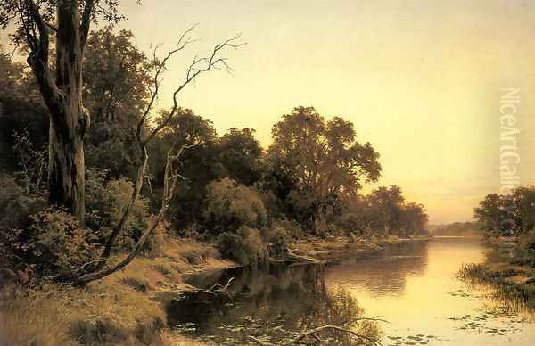 A Backwater of the River Murray, South Australia Oil Painting by Henry James Johnstone