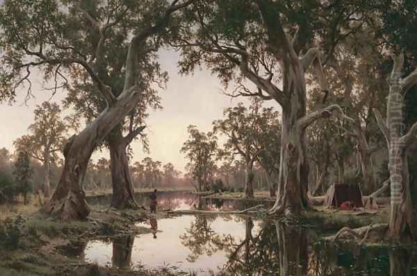 Evening Shadows Backwater of the Murray South Australia Oil Painting by Henry James Johnstone