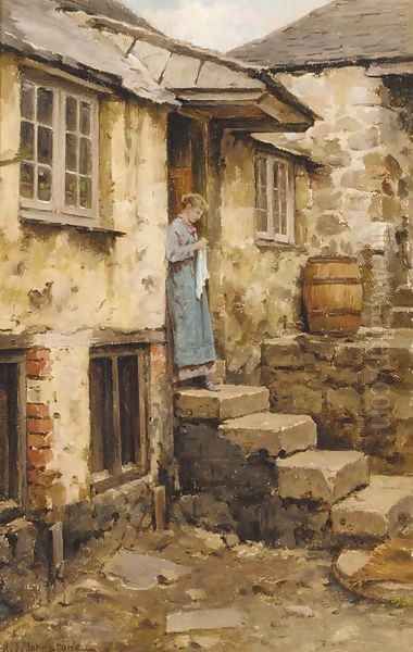 The cottage door, St. Ives, Cornwall Oil Painting by Henry James Johnstone