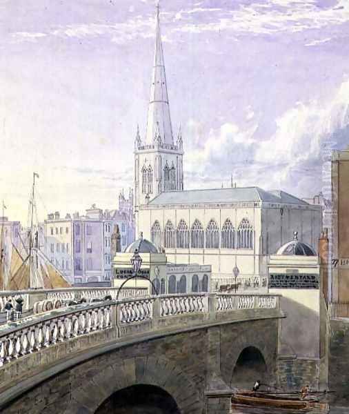 Bristol Bridge and St Nicholas Church Oil Painting by Samuel Jackson