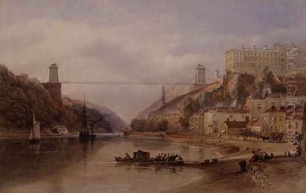 The Proposed Suspension Bridge from Rownham Ferry Oil Painting by Samuel Jackson