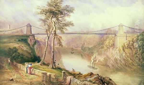 View of the Avon Gorge with the approved design for the Clifton Suspension Bridge Oil Painting by Samuel Jackson