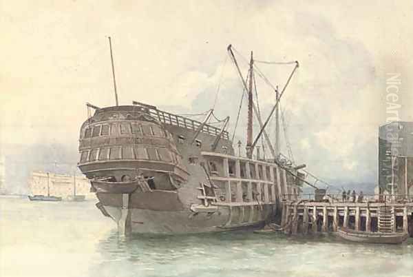 An East Indiaman undergoing a refit Oil Painting by Samuel Jackson