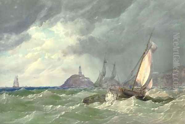 Shipping off the Mumbles lighthouse Oil Painting by Samuel Jackson