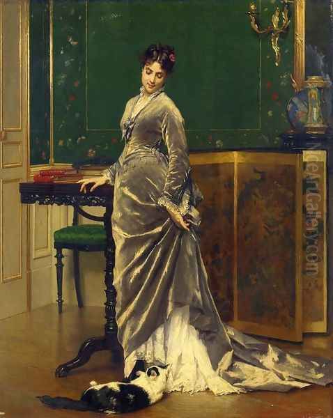 A Playful Moment Oil Painting by Gustave Leonhard de Jonghe