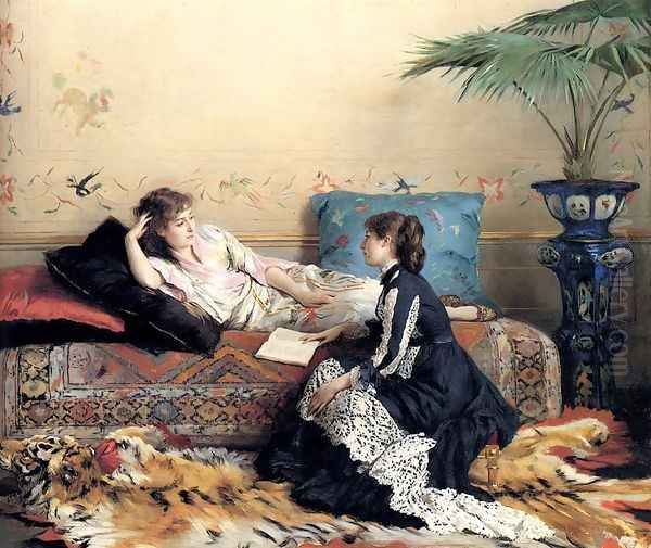 Idle Moments Oil Painting by Gustave Leonhard de Jonghe