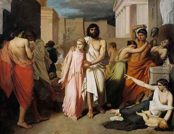 Oedipus and Antigone or The Plague of Thebes Oil Painting by Charles Francois Jalabert