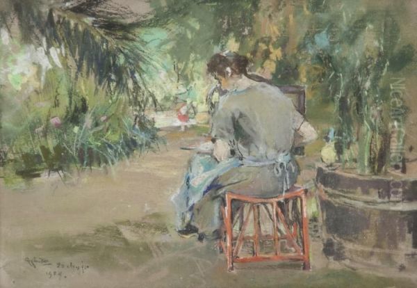 Donna In Giardino Oil Painting by Giuseppe Casciaro