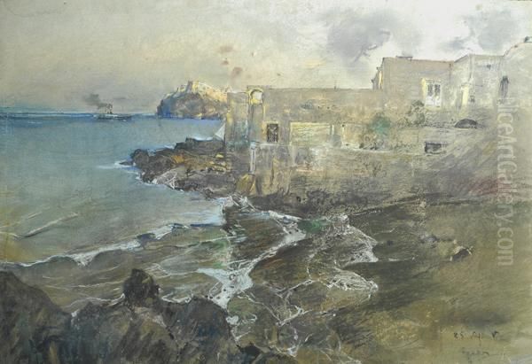 Villa Malcovati A Ischia Oil Painting by Giuseppe Casciaro